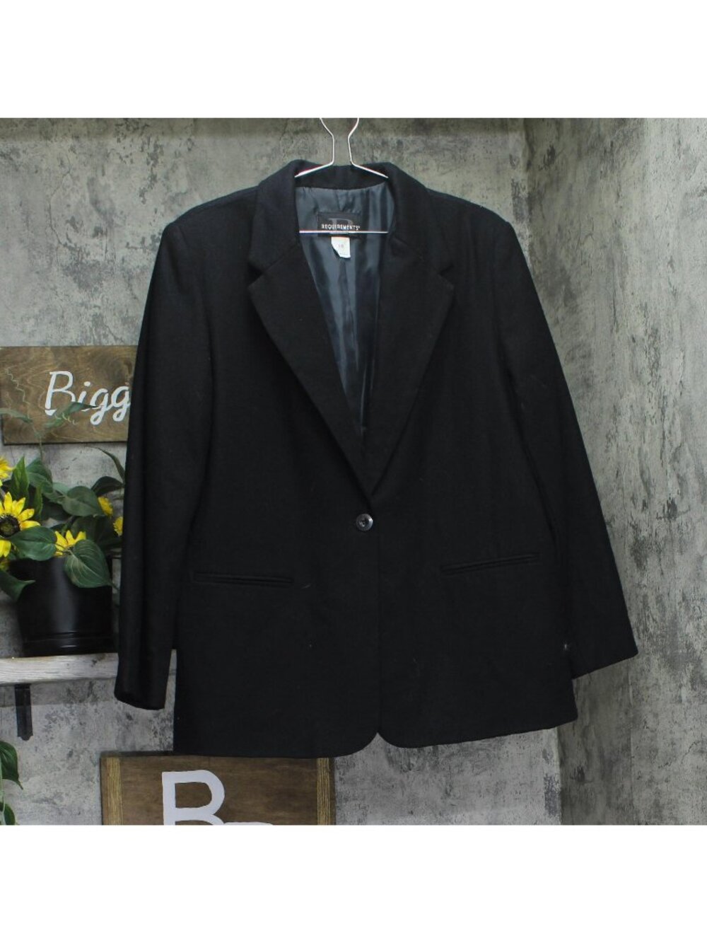 Requirements Wool Button Closure Long Sleeved Collared Jacket Coat Black 16
